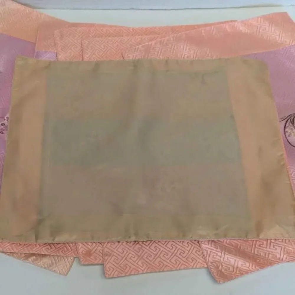 Vintage Set of 6 Pink & Orange Silk Asian-Styled Placemats 14.5x11